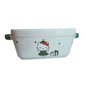 Hello‎ Kitty Christmas Baking Dish NWOB 9x4 Rectangular Ceramic Green Handles